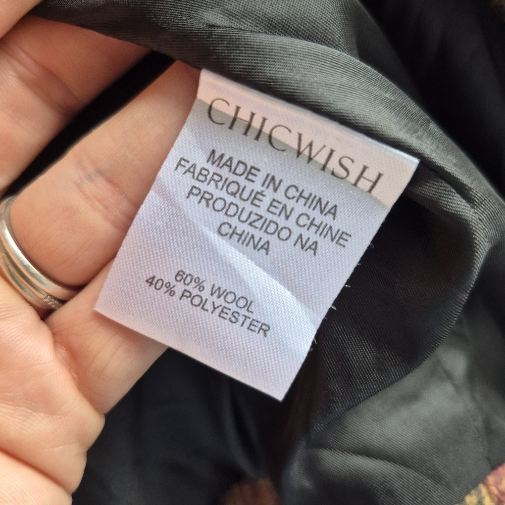 Chicwish Prairie Rabato Wrap Fall Coat Jacket Wool Burgundy/Mustard Yellow Plaid - Picture 14 of 14